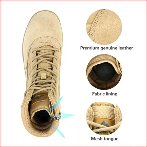 Leather Military Tactical Work Boots Side Zipper Combat Boots
